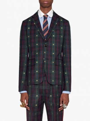 gucci check bees fabric jacket|Gucci bee wool gabardine.